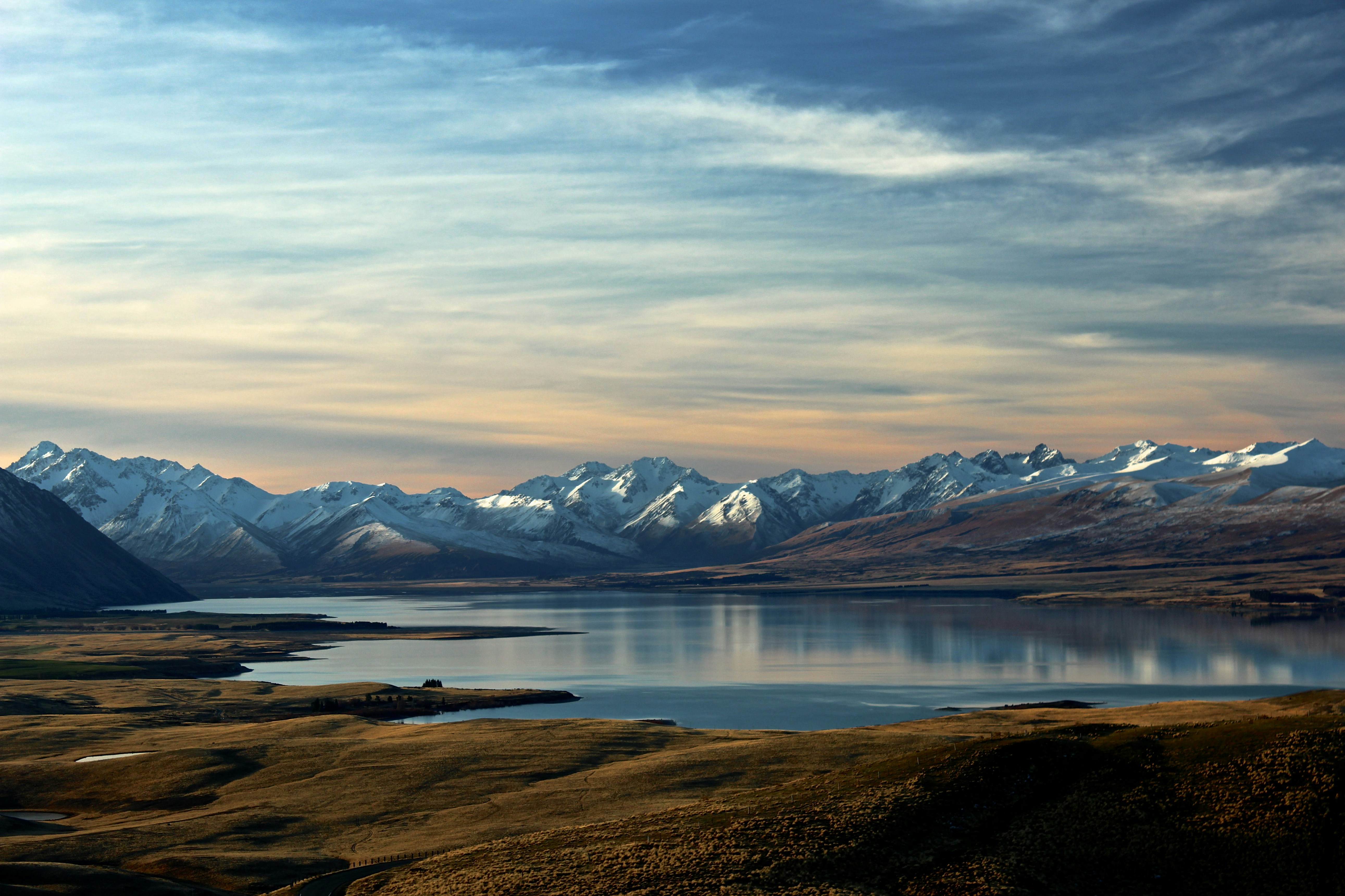 Mountain lake at dusk